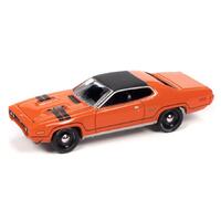 Johnny Lightning - Muscle Cars USA 2021 Release 2B - 1971 Plymouth GTX (EV2 Tor Red w/Black Partial Roof & Twin Black Hood Stripes)