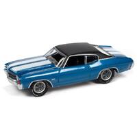 Johnny Lightning - Muscle Cars USA 2021 Release 2A - 1971 Chevelle SS 454 (Mulsanne Blue Poly w/Flat Black Roof/Twin White Hood & Trunk Stripes)
