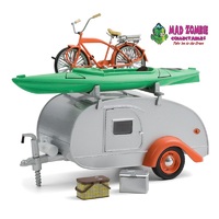 Greenlight 1:24 Hitch & Tow Trailers Series 6 - Teardrop Trailer in Silver with Orange Trim, Roof Rack, Bicycle, Kayak, Cooler and Picnic Basket