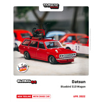 Tarmac Works Global 64 - Datsun Bluebird 510 Wagon Red with Bicycle & Roof Rack