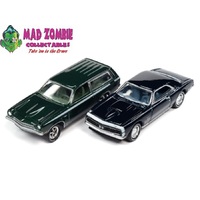 Johnny Lightning 1:64 - 1967 Chevrolet Camaro SS Black & 1972 Chevrolet Vega Stinger Wagon Green 2-Packs 2021 Release 3 Version A