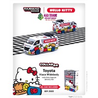Tarmac Works Collab 64 with Sanrio - Toyota Hiace Widebody Tarmac Works X Hello Kitty Capsule Delivery Van With Hello Kitty Metal Oil Can