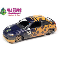 Johnny Lightning 1/64 Street Freaks 2022 Release 1A - 1998 Honda Civic (24 Hrs of Lemons) (Purple Metallic w/Yellow Leopard Print)