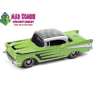 Johnny Lightning 1/64 Street Freaks 2022 Release 1A - 1957 Chevrolet Bel Air (Kustomized) (Lime Metallic)