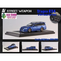 Street Weapon 1:64 Scale - Nissan Stagea R34 with Luggage pod & Extra Wheels Metallic Blue - Limited to 499 Pieces World Wide