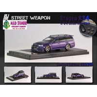 Street Weapon 1:64 Scale - Nissan Stagea R34 with Luggage pod & Extra Wheels Purple - Limited to 499 Pieces World Wide