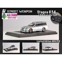 Street Weapon 1:64 Scale - Nissan Stagea R34 with Luggage pod & Extra Wheels Silver - Limited to 499 Pieces World Wide