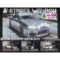 Street Weapon 1:64 Scale - Nissan Skyline GT-R R34 Drift Silver - Limited to 399 Pieces World Wide