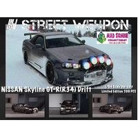 Street Weapon 1:64 Scale - Nissan Skyline GT-R R34 Drift Black - Limited to 399 Pieces World Wide