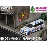 Street Weapon 1:64 Scale - Nissan Stagea R34 Wagon White with HKS Livery - Limited to 499 World Wide