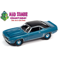 Johnny Lightning 1/64 Muscle Cars 2022 Release 3A - 1969 Chevrolet COPO RS Camaro (MCACN) (Azure Turquoise w/Flat Black Roof )
