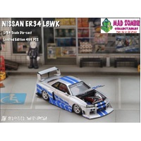 Street Weapon 1/64 Scale - Skyline GT-R R34 LB, Super Silhouette ER34 Fast and Furious Silver Blue - (Limited to 499 Pieces World Wide)