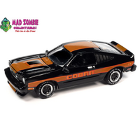 Johnny Lightning 1/64  - Classic Gold 2023 Release 1 Version A - 1978 Ford Mustang Cobra II (Gloss Black w/Gold Stripes)
