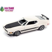 Auto World 1:64 Premium 2023 Release 4B - 1973 Ford Mustang Mach 1 (Pearl White w/Black Hood & Side Stripes)