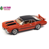 Johnny Lightning 1/64  - Muscle Cars USA 2023 Release 1 Version A - 1972 Oldsmobile 442 W30 (Flame Orange Poly w/Flat Black Roof, Hood & Side Stripes)