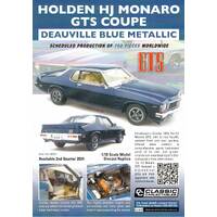 Classic Carlectables 1/18 Scale - Holden HJ Monaro GTS Coupe Deauville Blue (Limited to 750 Pieces World Wide)