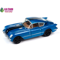 Johnny Lightning 1/64  - Classic Gold 2023 Release 2 Set A - 1954 Chevrolet Corvair Concept Car (Trublue Metallic w/Black Stripes)