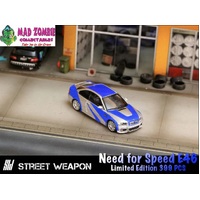 Street Weapon 1/64 Scale - M3 CSL E46 Need For Speed Silver Blue Livery - Limited to 399 World Wide