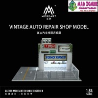 MoreArt - 1/64 Scale - Vintage Auto Repair Shop with Parking Lot Diorama with Lighting