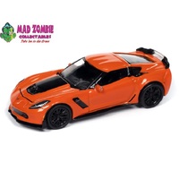 Auto World 1/64 Premium 2024 Release 2A - 2019 Chevrolet Corvette Z06(with Z07 Performance Package) Sebring Orange w/ Gloss Black Hood Center