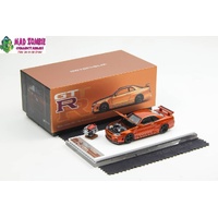 Motorhelix 1/64 - Skyline GT-R, R34 Nismo Z-Tune Open-Hood, Visible Engine Sunset Orange Color - (PRE-ORDER)