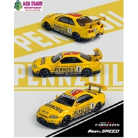 Fast and Speed 1/64 Scale - Skyline GT-R R34 Nismo Z-Tune Yellow Pennzoil #1 Livery (PRE-ORDER)