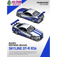 Time Micro 1/64 Scale - GT-R R34 V-SPEC-II F2NF2 Silver-Blue - (PRE-ORDER)