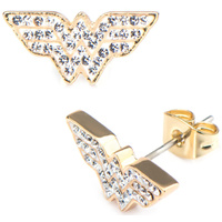 Wonder Woman Earrings Gold Plated Logo with Clear Gems