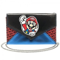 Nintendo Super Mario Bros Women's Girl's Envelope Chain Clutch Wallet Purse