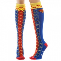 DC Comics Superman Faux Lace Up Knee High Socks