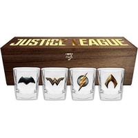 Justice League Movie Set of 4 Spirit Glasses in Wooden Box