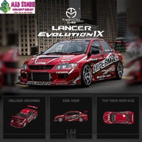 Time Micro 1/64 Scale - Lancer Evolution EVO IX Open-Hood, Visible Engine Red Hipermax - (PRE-ORDER)