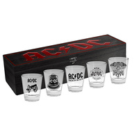 ACDC SET OF 5 SHOT GLASSES IN WOODEN BOX