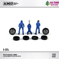 MoreArt 1/64 Scale - Blue Car Mechanic Alloy Figure Set - (PRE-ORDER)