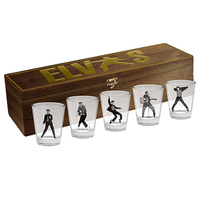 ELVIS SET OF 5 SHOT GLASSES IN WOODEN BOX