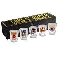 GUNS N ROSES SET OF 5 SHOT GLASSES IN WOODEN BOX