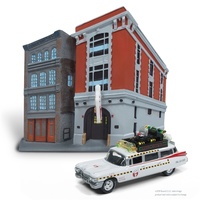 Johnny Lightning 2018 Release 1 Ghostbusters Ecto 1A 1959 Cadillac Diorama (Includes Firehouse Exterior) 1:64 Scale