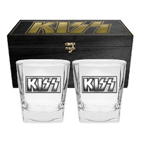 KISS SET OF 2 GLASSES IN WOODEN BOX