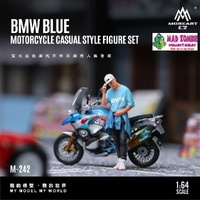 MoreArt 1/64 Scale - BMW Blue Motorcycle Casual Trendy Guy Figure Set (Resin Model) - (PRE-ORDER)