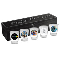 PINK FLOYD SET OF 5 SHOT GLASSES IN WOODEN BOX