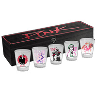 PINK SET OF 5 SHOT GLASSES IN WOODEN BOX