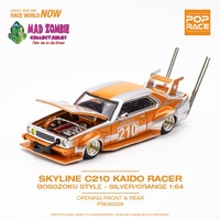 Pop Race 1:64 Scale - Skyline C210 Kaido Racer Bosozoku Style Orange/Silver