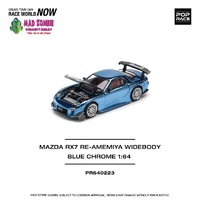 Pop Race 1/64 Scale - MAZDA RX7 RE-AMEMIYA WIDEBODY BLUE CHROME - PRE-ORDER
