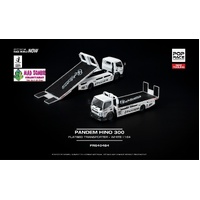 Pop Race 1/64 - PANDEM HINO 300 FLATBED TRANSPORTER WHITE NEW TOOLING - PRE-ORDER