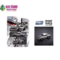 Pop Race x Enigma 1/64 Scale -Skyline GT-R KPGC10 Hakosuka, V8 Drift Modified. Open-Hood, Visible Engine Silver Shark