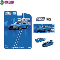 Pop Race 1/64 Scale - Skyline R32 GT-R Open-Engin & Rear Hood, Visible Engine Bayside Blue Color - PRE-ORDER