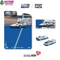 Enigma x Pop Race 1/64 - RX-7 FC3S RE Amemiya Modified Open-Hood, Visible Engine White-Blue #62 - PRE-ORDER