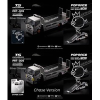 Pop Race 1/64 - PANDEM FUSO 300 FLATBED TRANSPORTER SILVER CHROME - PRE-ORDER