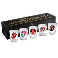 ROLLING STONES SET OF 5 SHOT GLASSES IN WOODEN BOX