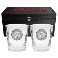 ROLLING STONES SET OF 2 GLASSES IN WOODEN BOX